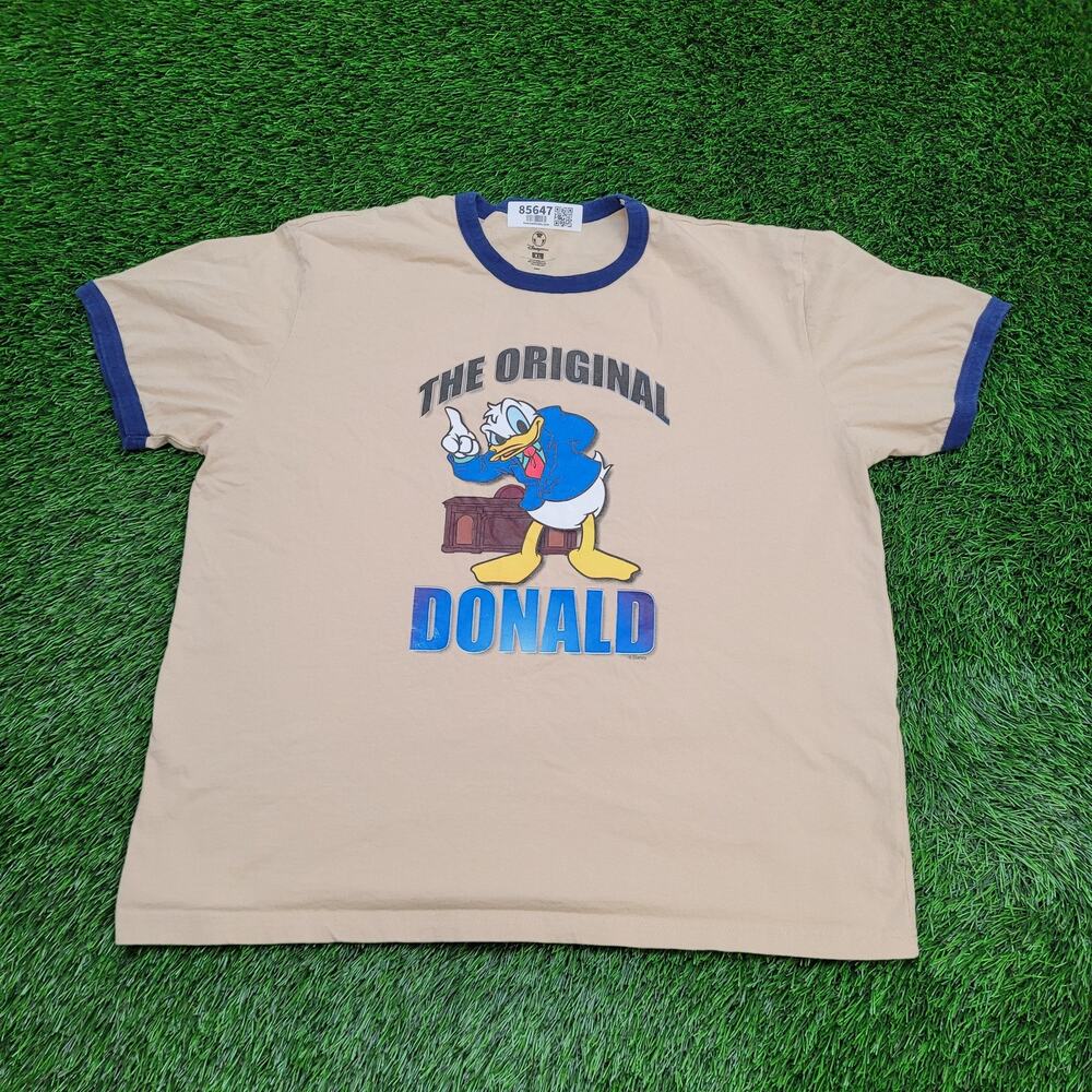 Disney Donald Duck Ringer Shirt XL 24x27 Beige Blue